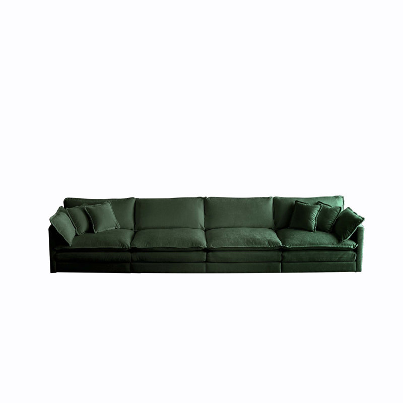 Canapé modulaire à combinaison libre et 6 coussins, Chenille verte