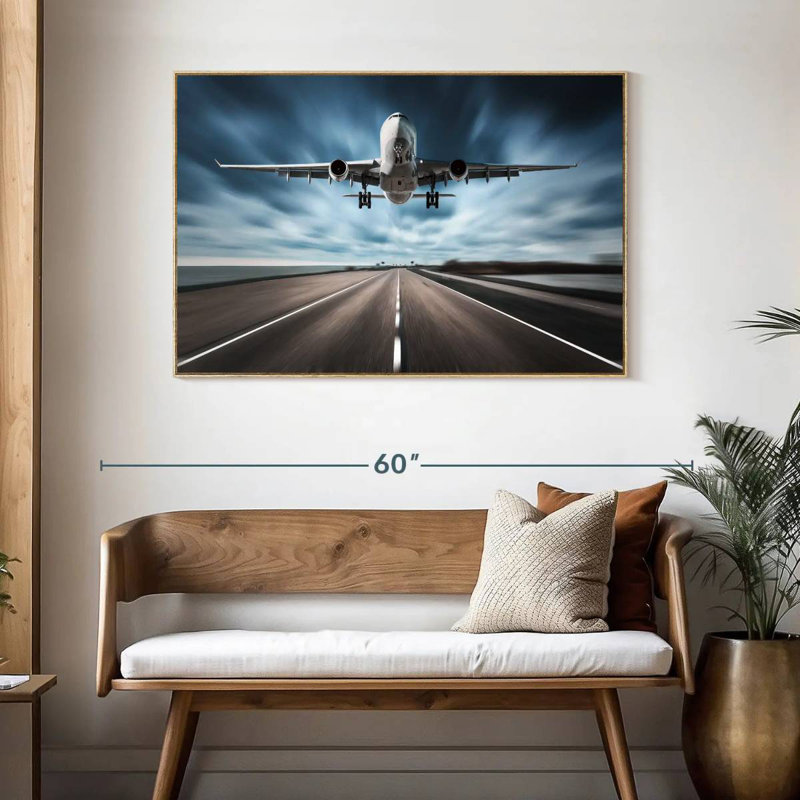 Avion de piste, Cadre flottant en bois naturel, 46 po x 31 po