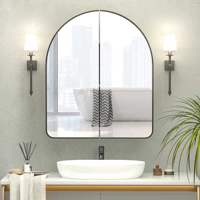 Garold 23.8'' W 27.6'' H Frameless Medicine Cabinet Mirror 2 Fixed, Matte Black