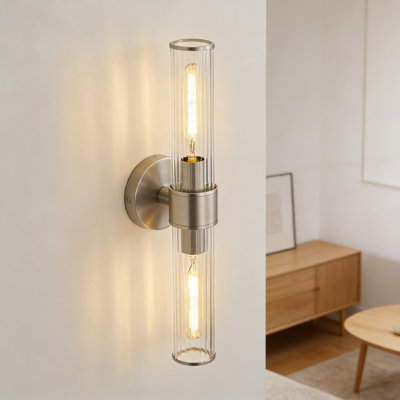Modern Nickel Wall Sconce Light Fixture With Threaded Glass Shade, Hardwired Bathroom Vanity Light For Bathroom, Living Room, Bedroom, And Hallway