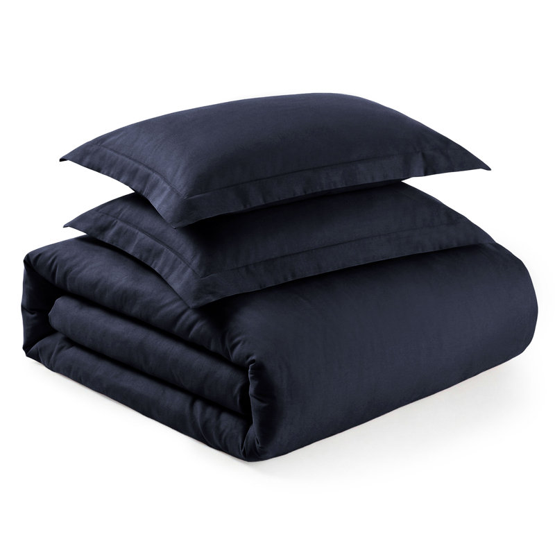 Ensemble de housse de couette en mélange de coton et polyester à densité de tissage 1200 fils 3 pièces, Marine