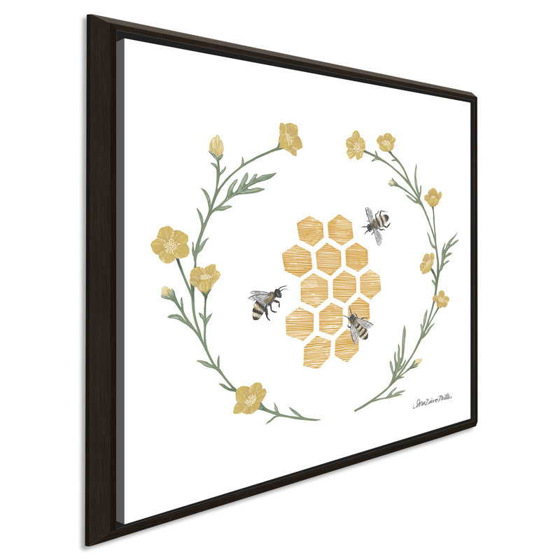 " Happy To Bee Home III ", 24" H x 24" W x 1.5" D, Espresso Floater Frame
