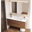 Meuble-lavabo de salle de bain Mid-Century en acier inoxydable au fini brun avec lavabo en céramique intégré