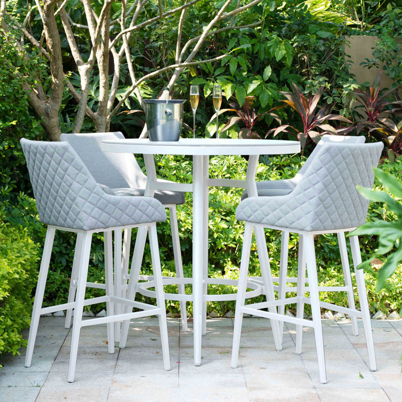Caffin Outdoor Fabric 4 Seat Round Bar Set, Grey, White
