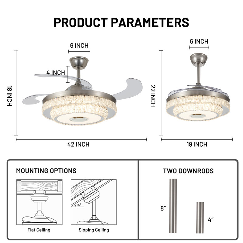 42'' Tarquinia 4 - Blade LED Ceiling Fan with Remote Control, Bluetooth and Speaker