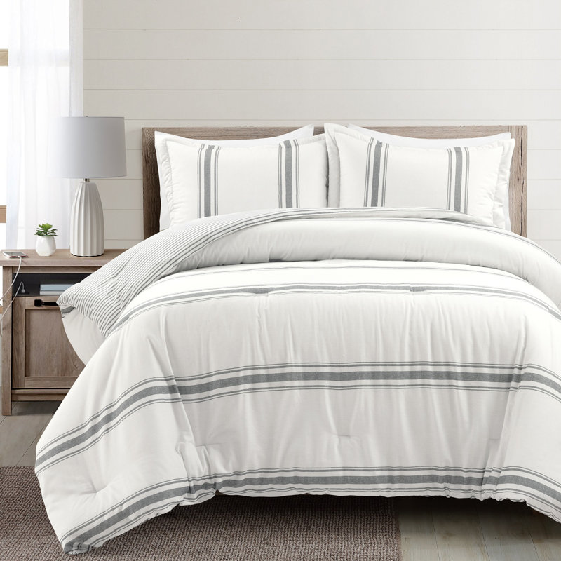 California King Dark Gray Cotton Reversible Comforter Set