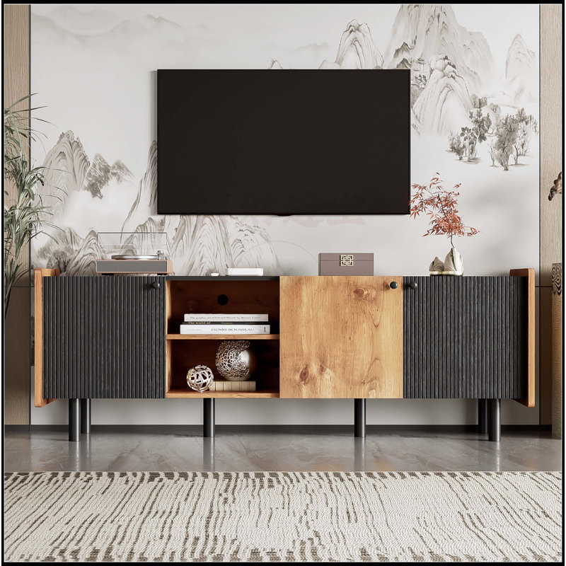 TV Stand with 3 Cabinets, Black