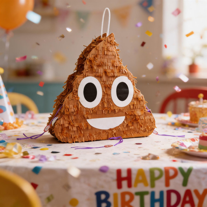 Fax Potato - Pinatas Poop Emoji Cardboard Pinata, Stick and Blindfold Set - W45cm x D10cm x H45cm - Brown