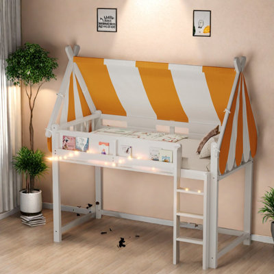 Lit mezzanine en bois blanc avec auvent et DEL pour des espaces ludiques