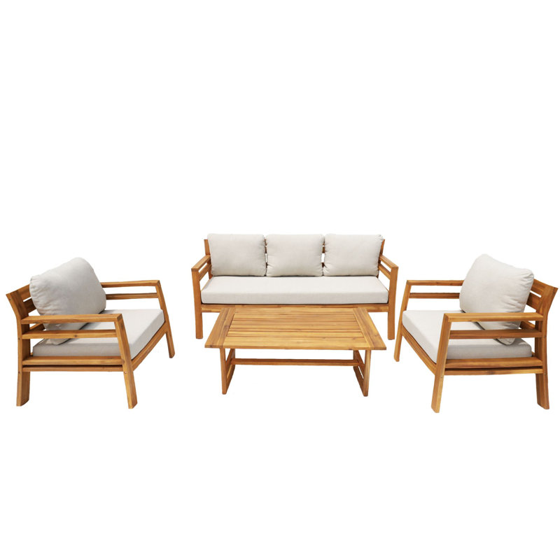 5-Piece Acacia Wood Modular Outdoor Sofa Set, 4 Pcs: Table, Sofa, 2 Chairs
