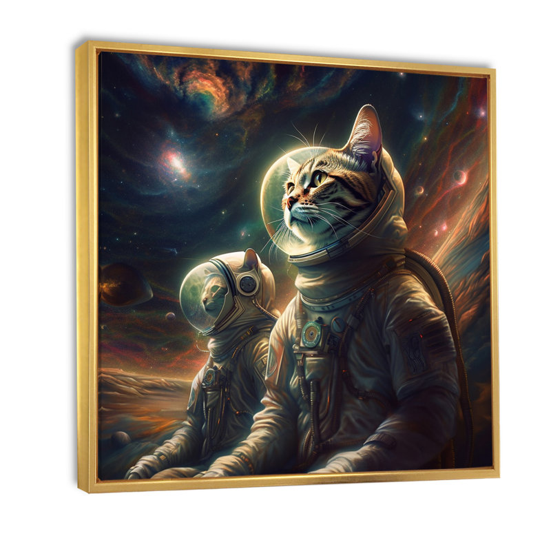 Ohara " Interstellar Space Cat ", 36" H x 36" W x 1.5" D, Gold Floater Framed