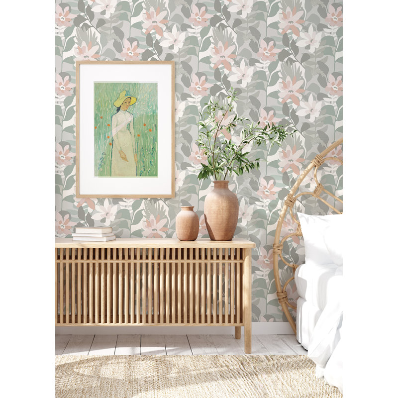 Floral Wallpaper Roll, Gray