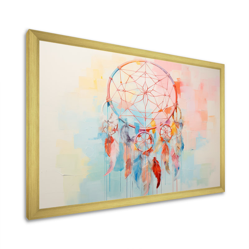 Capteur de rêves multicolore sur toile, H 16 po x l 32 po x P 1 po, Cadre doré simple