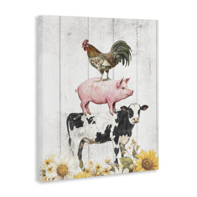 Farm Animal Stack and Sunflowers Canvas, design by Christine Simpson Art