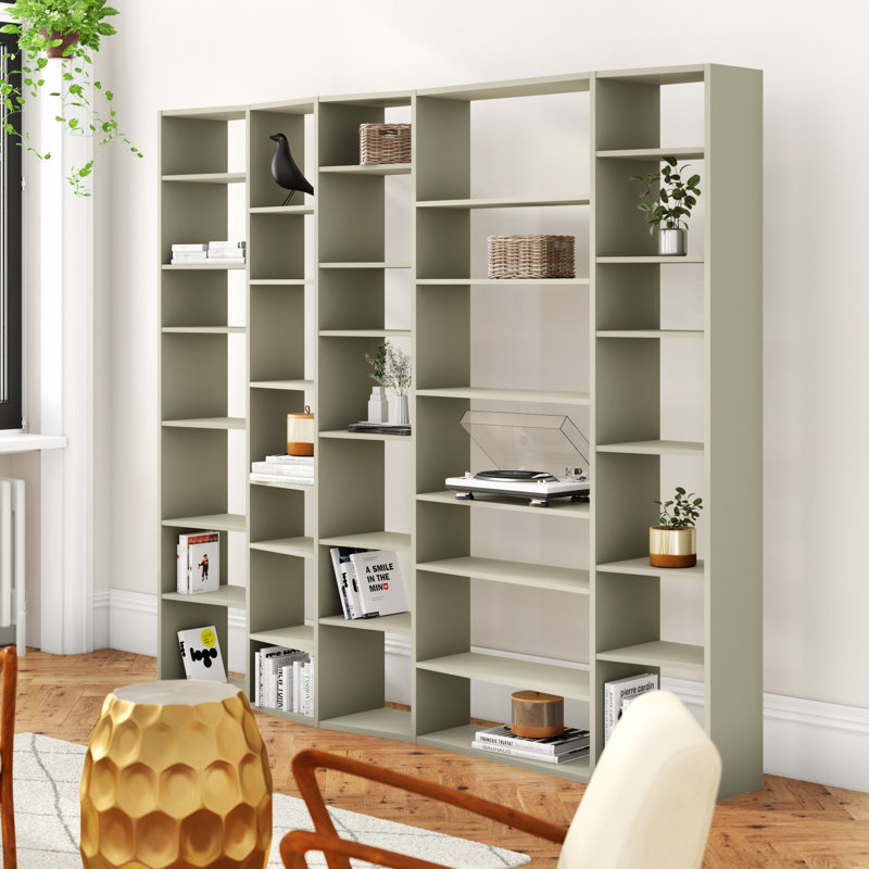 Vsevidof 224cm H x 216cm W Geometric Bookcase, Matt Grey