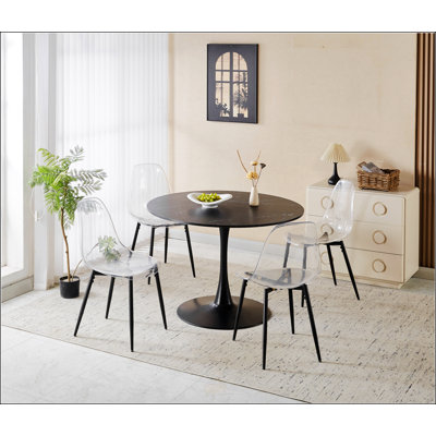 Table tulipe ronde de style Mid-Century, salle à manger polyvalente et table basse pour 4 à 6 personnes, plateau en panneau de fibres à densité moyenne avec deux panneaux, base piédestal élégante