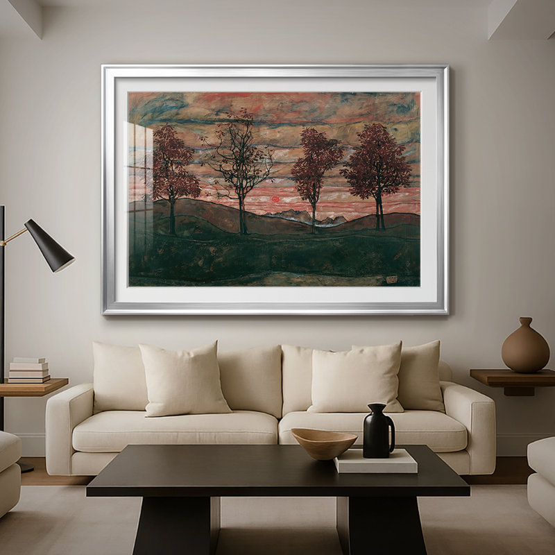 Quatre arbres (Vier Bäume) - Egon Schiele - reproduction encadrée avec passe-partout et verre - 1917, 26.5x36.5, Framed Print