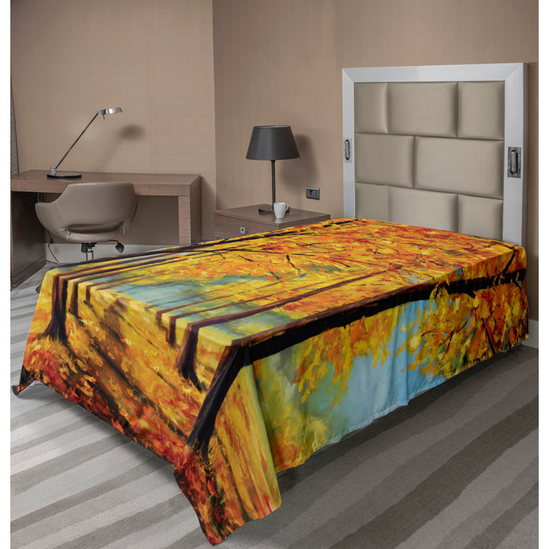 Ambesonne Country Top Flat Sheet Nature Park Autumn Fall Yellow Brown, Twin Flat Sheet