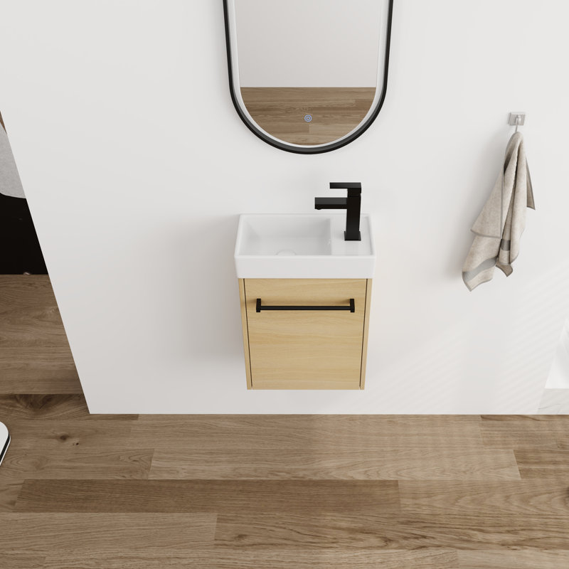 16'' Single Bathroom Vanity with Ceramic Top, Beige