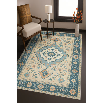 Tapis bleu tissé à envers lavable traditionnel Mosso