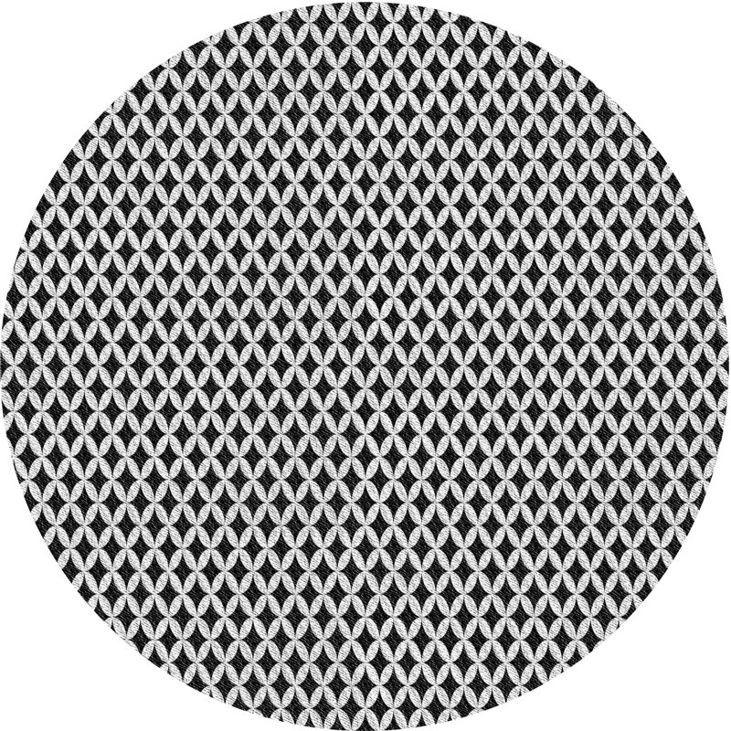 Tapis noir et blanc à motif géométrique, Rond 7 pi