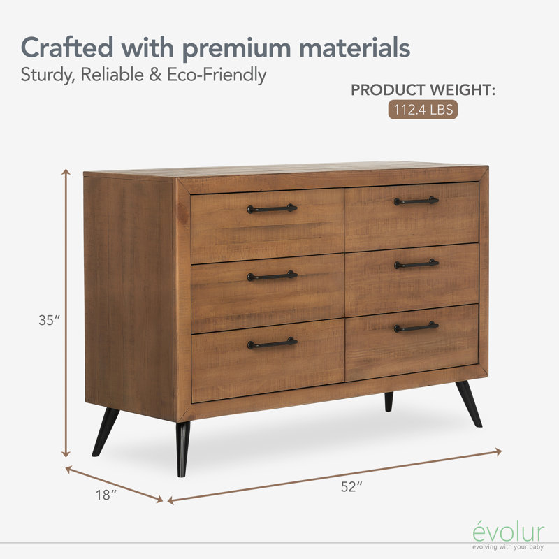 Stilnovo Kids 6 - Drawer Dresser, Sugar Cane/Black