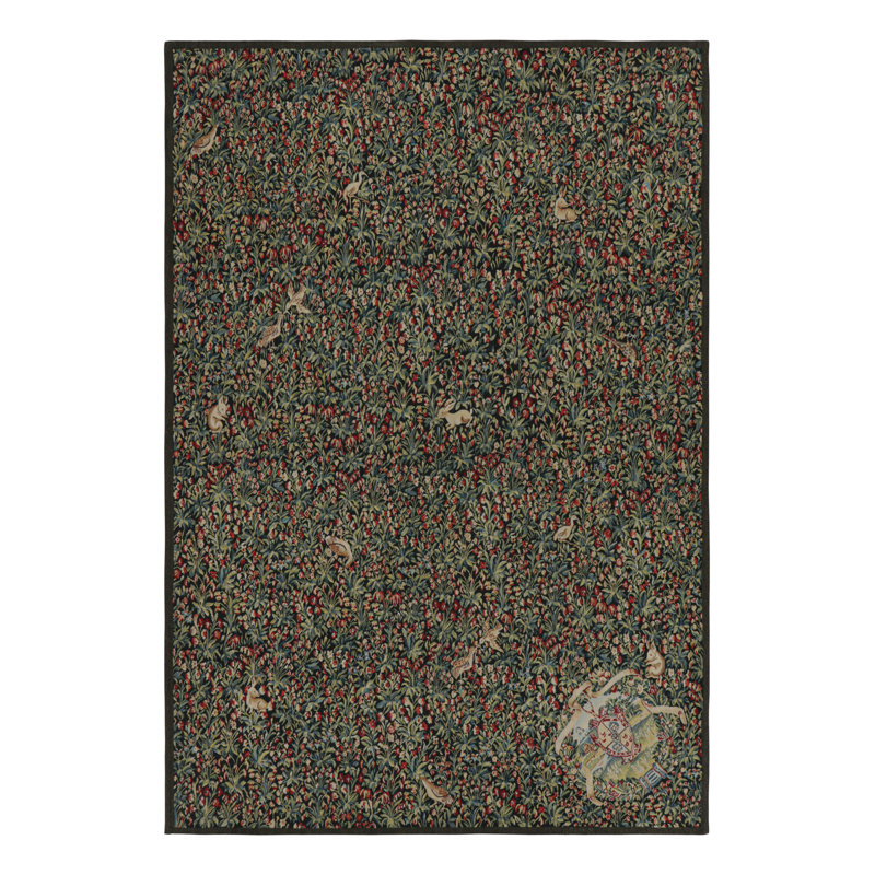 Rug & Kilim’S Armorial Tudor Style Rug In Green And Red Floral Patterns