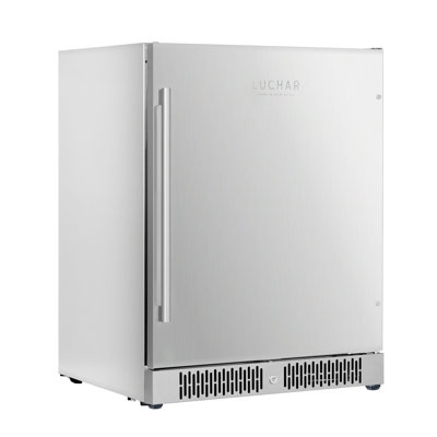 24 Inch Beverage Refrigerator, Outdoor Fridge With Stainless Steel Door Holds 26 Bottles & 164 Cans, Freestanding Or Built-in, Mini Wine Cellar With 3-Color LED Light