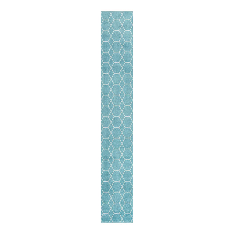 Debrodie Geometric Area Rug, Runner 2' x 13'1", Mint Blue