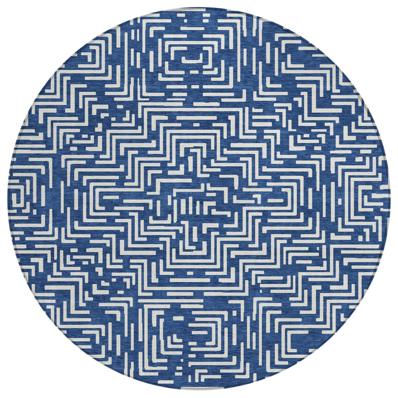 Machine Washable Indoor/Outdoor Chantille ACN2664 Geometric Rug, Navy, 8' Round