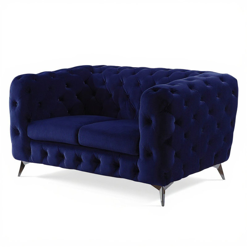 Causeuse en velours bleu et argent 72 po