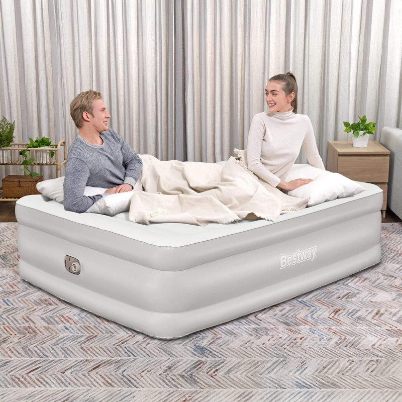 Bestway Tritech 20" Queen Air Mattress, Airbed with Built-in AC Pump, Warm Gray, Queen, Gray