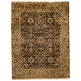 Hand Knotted Wool Oriental Area Rug in Black And Gold