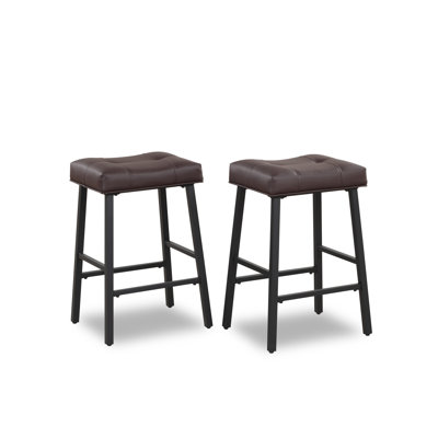 Bar Stools Set of 2, Barstools for Kitchen Island Counter, Leather Upholstery Kitchen Stools with Curved Saddle Seats, Bar Chairs with Metal Base by Winston Porter