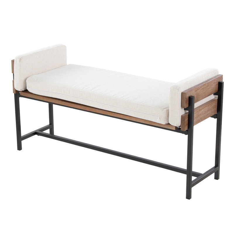 Banc de ferme 18 po avec métal, bois et tissu, Crème, crème
