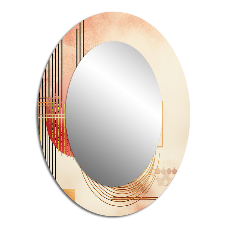 Red Blood Moon Abstract Vintage Watercolor III - Pink Oval Wall Mirror Decor, 40" x 30"