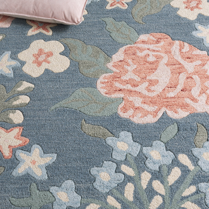 Tapis d'intérieur floral en coton touffeté à la main Dianella Jardin, Rectangle 6 pi x 9 pi