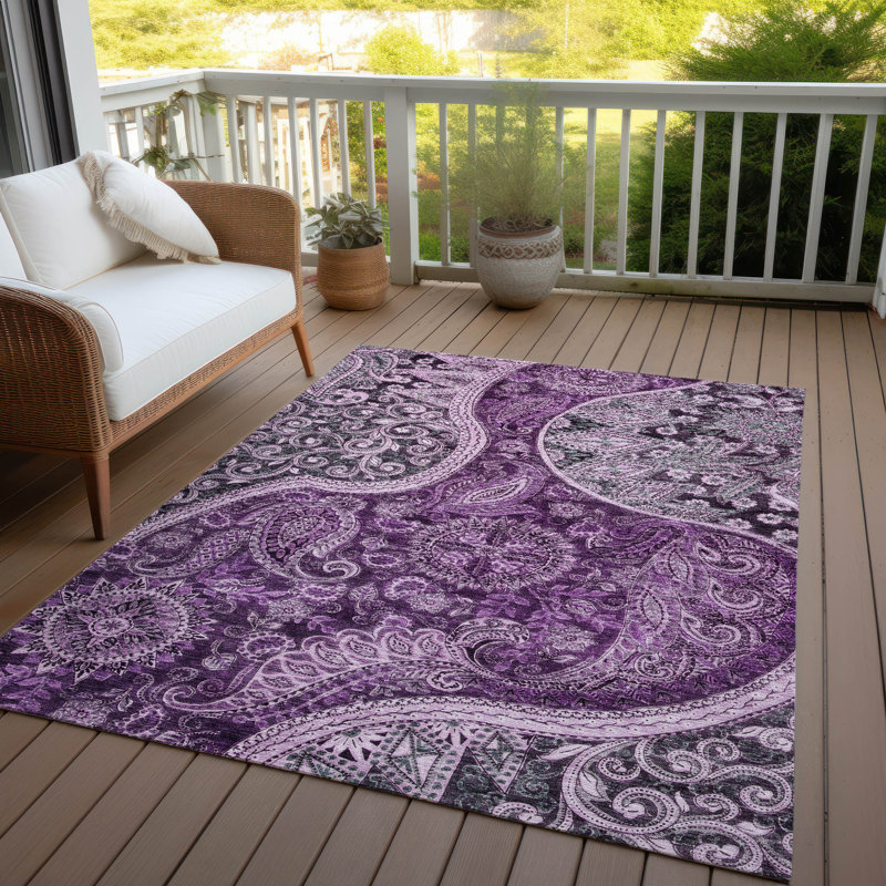 Purple Flat Woven Round Synthetic Easy Care Rug