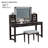 Glam Style 1pc Vanity w/ Stool Set Central Mirror Storage Drawers Padded Stool Obsidian Gray Finish-1467513860