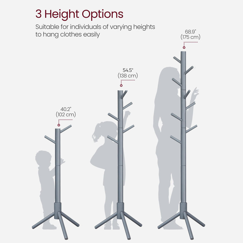 Freestanding solid wood tree-shaped coat rack, Gray