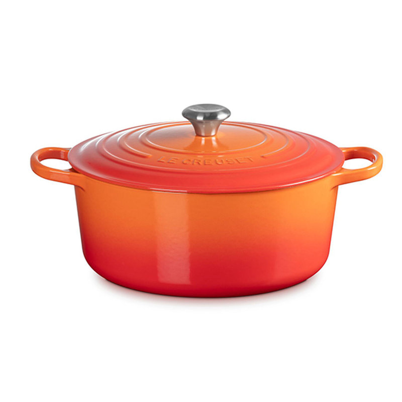Le Creuset Signature Enameled Cast Iron Round Dutch Oven with Lid, Flame, 9 quarts