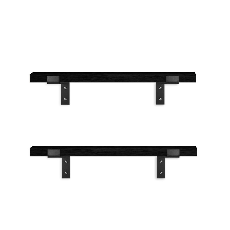 Arriyanah 2 Piece Solid Wood Bracket Shelf, Grey, 1" H x 32" W x 7" D