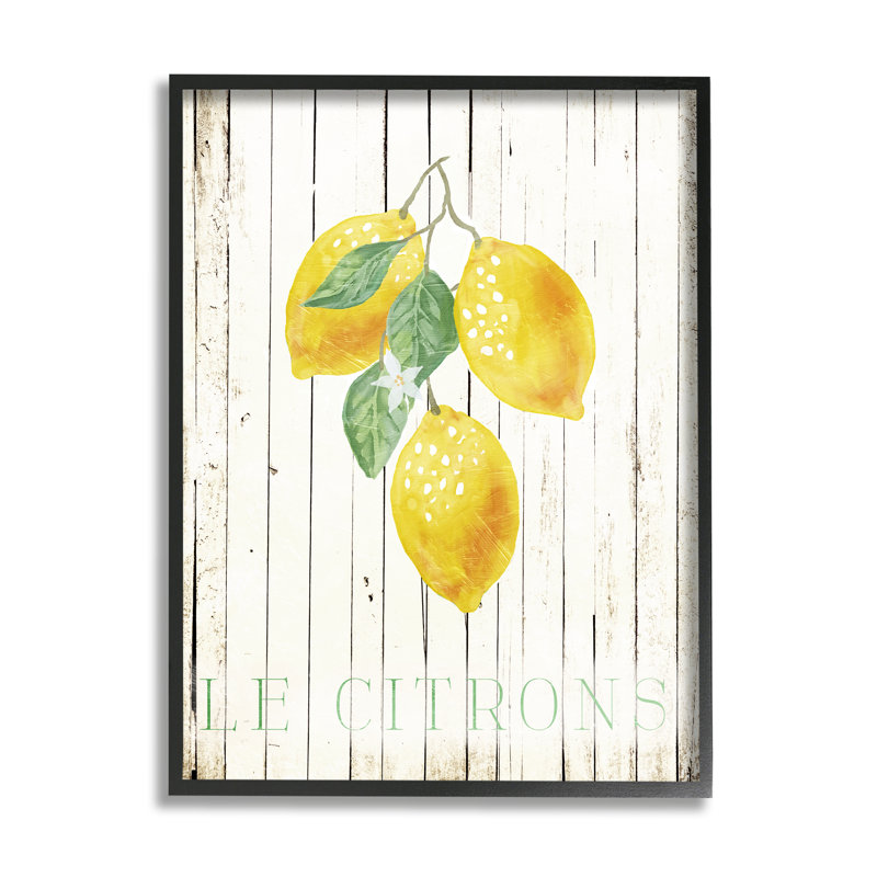 «Le Citrons Lemon Fruits Rustic» par Milli Villa - cadre flottant, impression sur bois, Giclée encadrée noir minuit