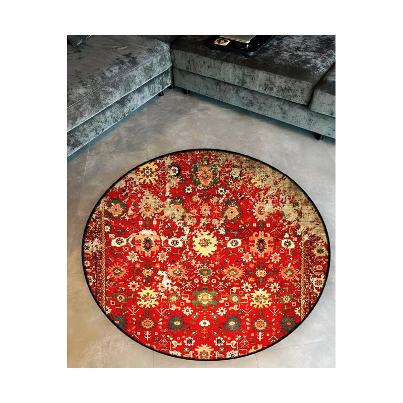 Tapis décoratif rond rouge à motif traditionnel rouge, Rond 5 pi