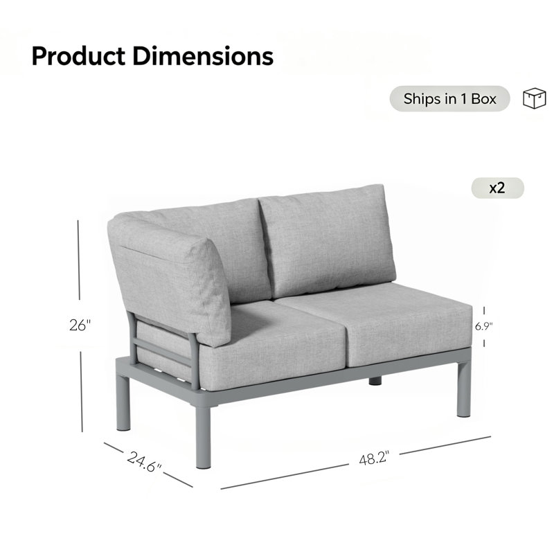 Canapé modulaire de patio en aluminium pour 4 personnes, gris, Grey