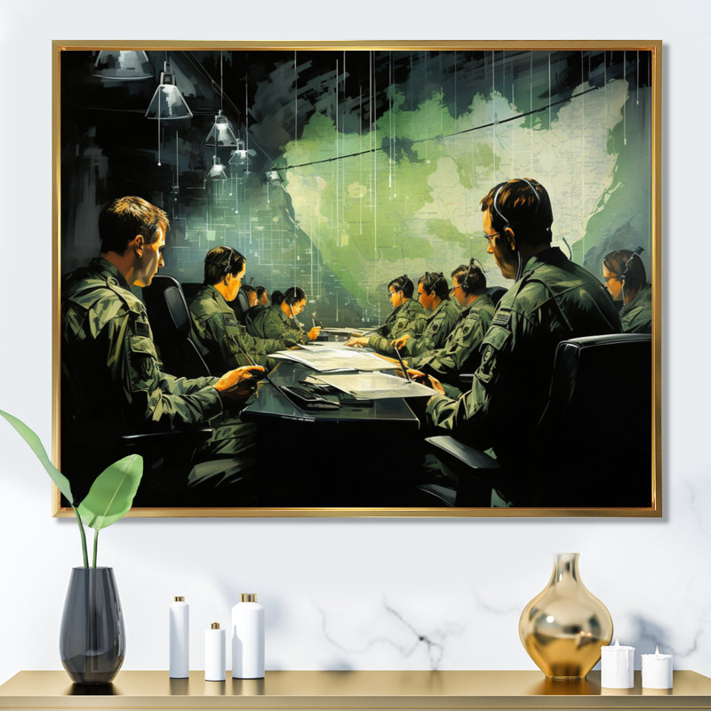 Military Mission Command II " Military Mission Command II " Mixed Media Print, 12" H x 20" W x 1" D, Gold Floater Framed