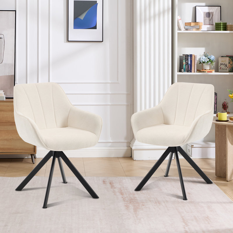 59cm Wide Upholstered Metal Dining Chairs, Beige