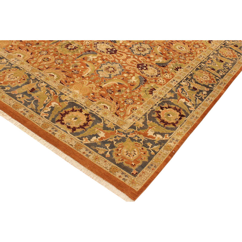 Tapis orange / gris en laine noué à la main 8 pi 2 po x 10 pi 3 po Roby