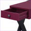 Table basse bourgogne et noire avec tiroir de rangement et ports USB, pieds robustes en forme de X