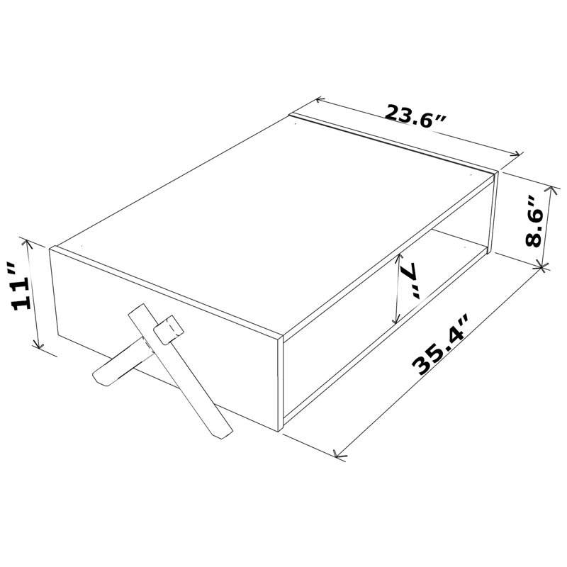 Table basse en bois à pieds croisés, couleur noyer, avec espace de rangement intérieur pour la table de salon et la tablette intérieure, pièce de construction en bois